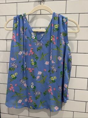 LOFT Blue Floral V-Neck Tie-Strap Camisole